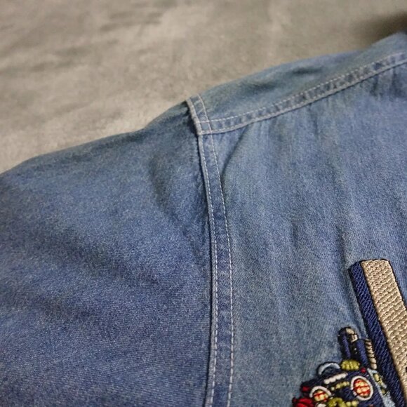 Vintage Let's Quizz Again Shirt Women's Small Blue Denim Embroidered Button Up - Picture 6 of 13